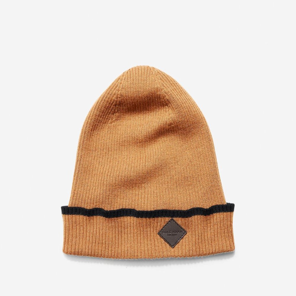 NWT Cole Haan Brown Cashmere Blend Tipped Rib Cuff Hat